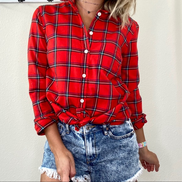 J. Crew Factory Tops - J.Crew Boy Fit Plaid Cotton Button Down Shirt